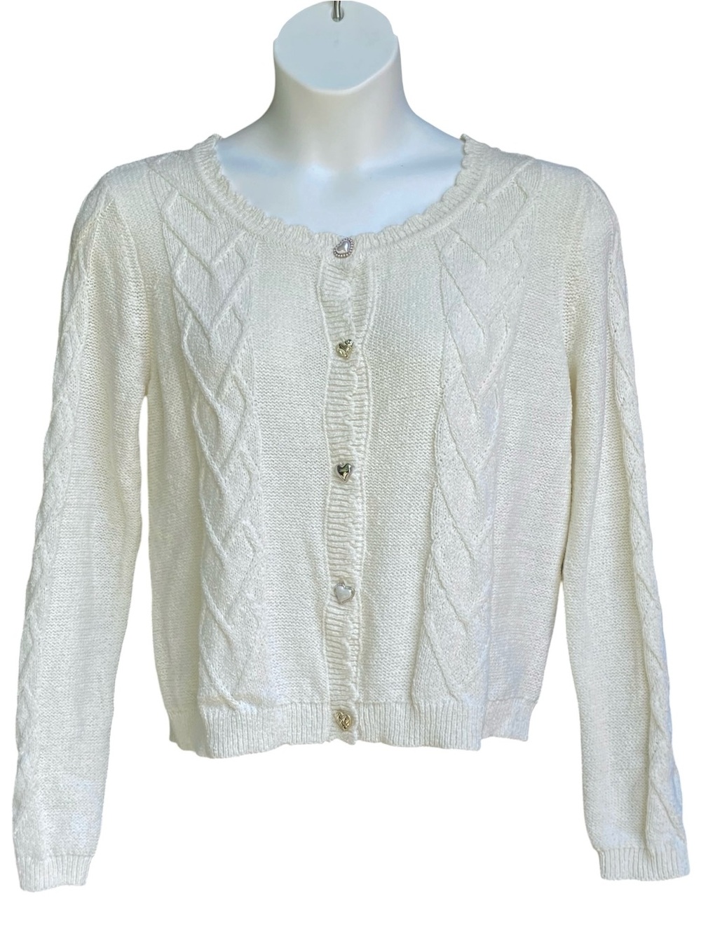 Wild Fable Heart Button Cable Knit Cardigan Sweater Cream NWT Womens Size XL